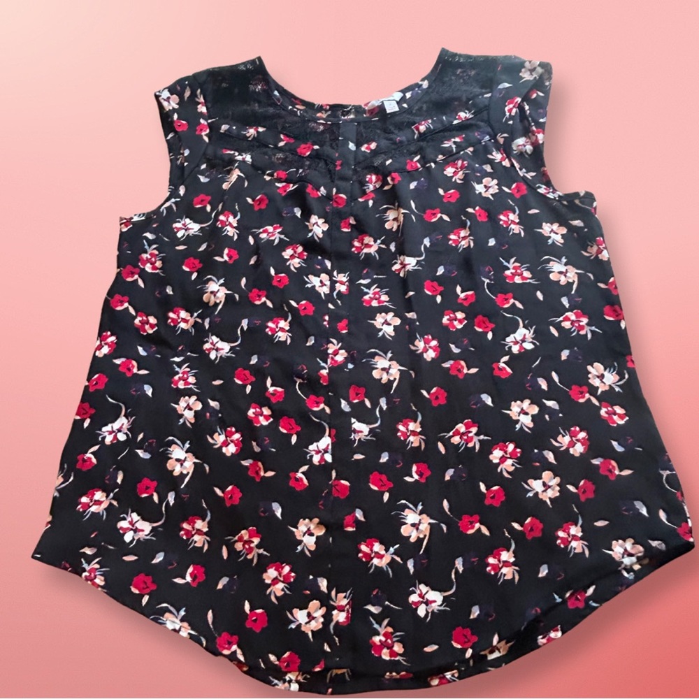Candies Sleeveless Keyhole Floral Lace Blouse Top Shirt Size Large  Pink Red
